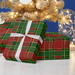Elegante rode, groene en gouden kerst geruit cadeaupapier
