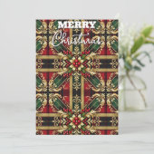 Elegante rode groene gouden feestelijke ruit  feestdagenkaart (Staand voorkant)