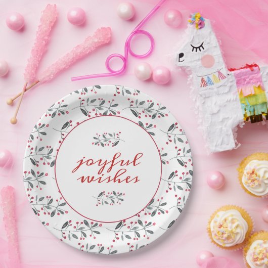 Elegante rode & groene Holly takken kerst Papieren Bordje (Feest)