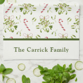 Elegante rode & groene kerst botanische theedoek (Gevouwen)