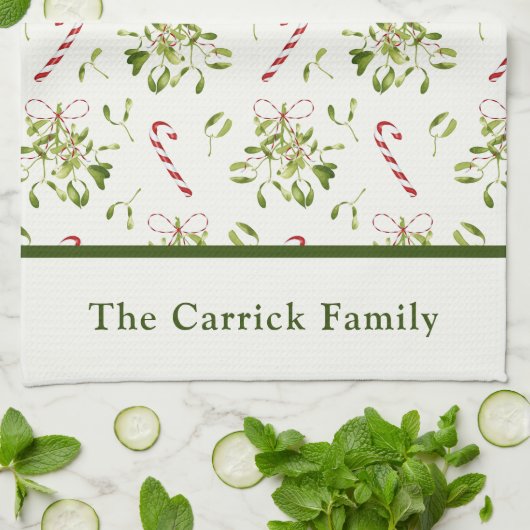 Elegante rode & groene kerst botanische theedoek (Gevouwen)