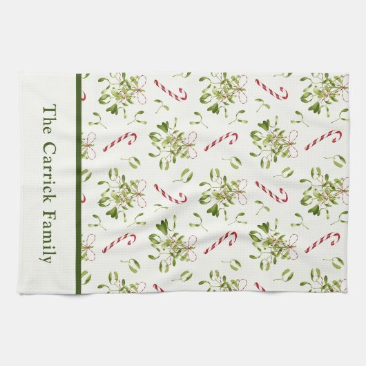 Elegante rode & groene kerst botanische theedoek (Horizontaal)