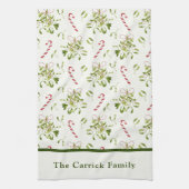 Elegante rode & groene kerst botanische theedoek (Verticaal)