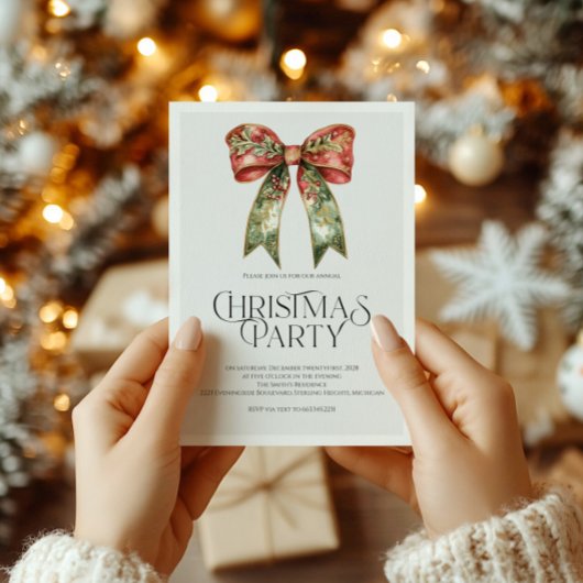 Elegante rode & groene kerst Nodig feestelijke boo Feestdagenkaart