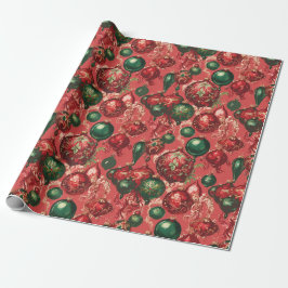 Elegante  rode groene kerstballen cadeaupapier