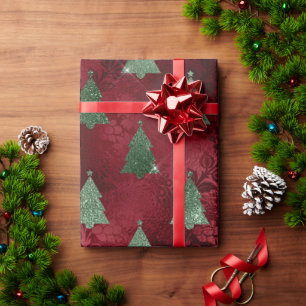 Elegante rode groene kerstbomen Damask Cadeaupapier