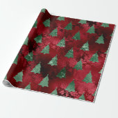Elegante rode groene kerstbomen Damask Cadeaupapier (Uitgerold)