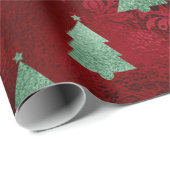 Elegante rode groene kerstbomen Damask Cadeaupapier (Rol Hoek)