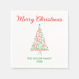 Elegante Rode & Groene Lijnen Vrolijk Kerstfeest Servet