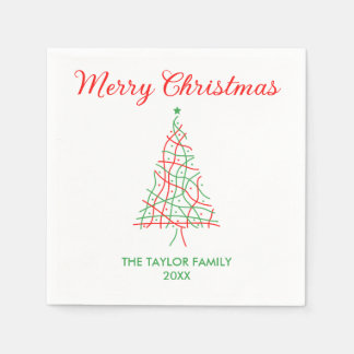 Elegante Rode & Groene Lijnen Vrolijk Kerstfeest Servet