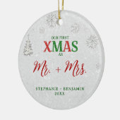 Elegante rode groene strass onze eerste kerst keramisch ornament (Links)