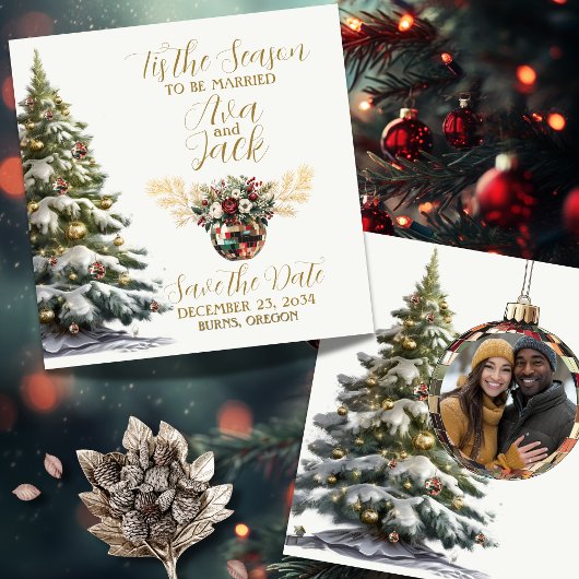 Elegante Rode & Groene Tis het Seizoen om Getrouwd Save The Date