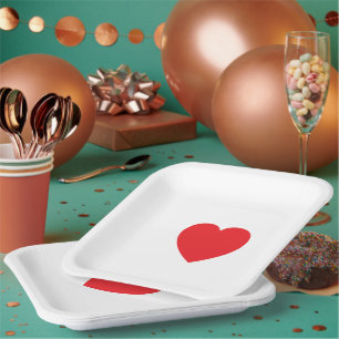 Elegante Rode Hart 9" Vierkante Persoonlijke Papie Papieren Bordje