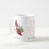 Elegante rode hart bloem letter A begin mok (Voorkant links)