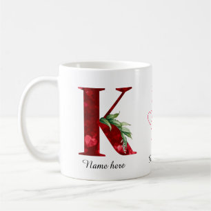 Elegante rode hart bloem letter K begin mok