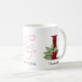 Elegante rode hart bloem letter L begin mok (Voorkant rechts)
