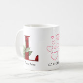 Elegante rode hart bloem letter L begin mok (Voorkant links)