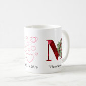 Elegante rode hart bloemrijke letter M begin mok (Voorkant rechts)