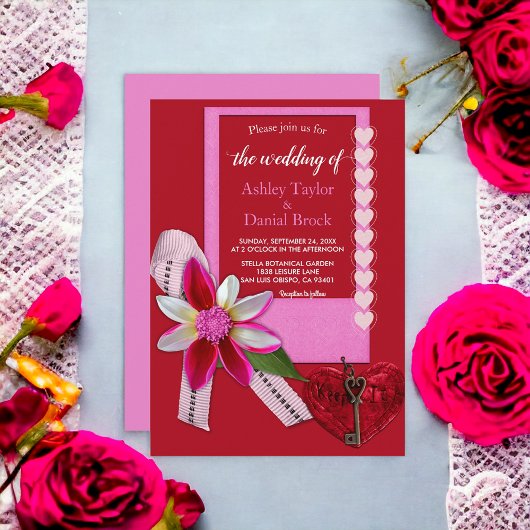 Elegante Rode Hart Boog Script Klasse Formele Huwe Kaart