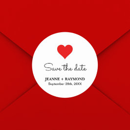 Elegante Rode Hart Cadeau Huwelijk Spara de datum Ronde Sticker