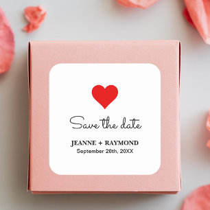 Elegante Rode Hart Clean Trouwkaart Sava the date Vierkante Sticker