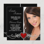 Elegante rode hart foto verjaardagsfeestje kaart (Voorkant / Achterkant)