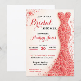 Elegante rode hart jurk silhouet bruidsborrel kaart