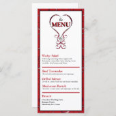 Elegante Rode Hart Plat Menu (Voorkant / Achterkant)
