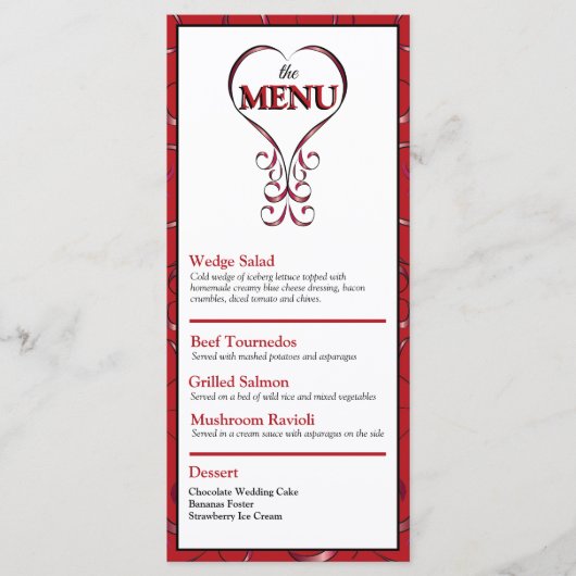 Elegante Rode Hart Plat Menu (Voorkant)