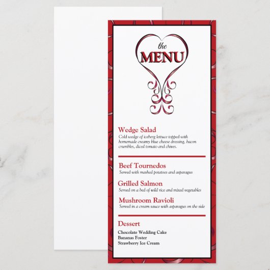 Elegante Rode Hart Platte Menu (Voorkant / Achterkant)