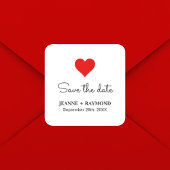Elegante Rode Hart Schone Bruiloft Bewaar de datum Vierkante Sticker