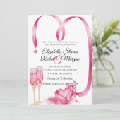Elegante Rode Harten Champagneglas Kaart (Staand voorkant)