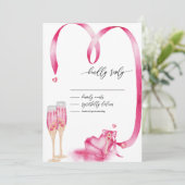 Elegante rode harten champagneglas RSVP Kaart (Staand voorkant)