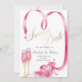 Elegante Rode Harten Champagneglas Save The Date (Voorkant)