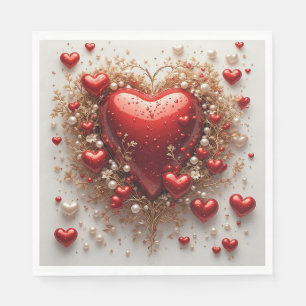 Elegante Rode Harten met Gouden Bloemdetails Servet