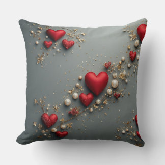 Elegante Rode Harten met Gouden Bloemen Details Kussen