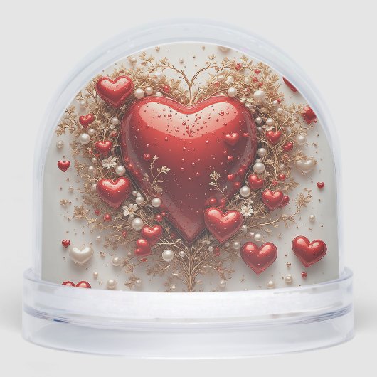 Elegante Rode Harten met Gouden Bloemen Details Sneeuwbol (Voorkant)