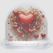 Elegante Rode Harten met Gouden Bloemen Details Sneeuwbol (Achterkant)