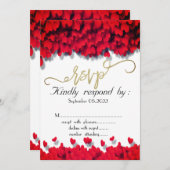 Elegante Rode Harten RSVP Trouwdag Kaart (Voorkant / Achterkant)