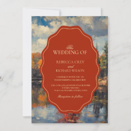 Elegante Rode Herfstbladeren Herfst Bruiloft Kaart