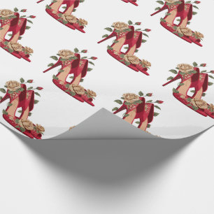 Elegante rode hoge hakken met gouden rozen         cadeaupapier