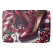 Elegante rode hoge hakken met kersen badmat (Voorkant)