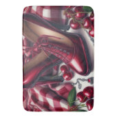 Elegante rode hoge hakken met kersen badmat (Voorkant Verticaal)