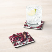 Elegante rode hoge hakken met kersen bier onderzetter (Rechterzijde)