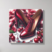 Elegante rode hoge hakken met kersen canvas afdruk (Voorkant)