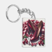 Elegante rode hoge hakken met kersen sleutelhanger (Voorkant Links)