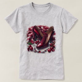 Elegante rode hoge hakken met kersen t-shirt