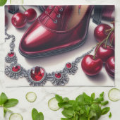 Elegante rode hoge hakken met kersen theedoek (Gevouwen)