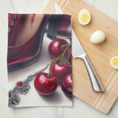 Elegante rode hoge hakken met kersen theedoek (Quarter Fold)