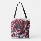 Elegante rode hoge hakken met kersen tote bag (Achterkant)